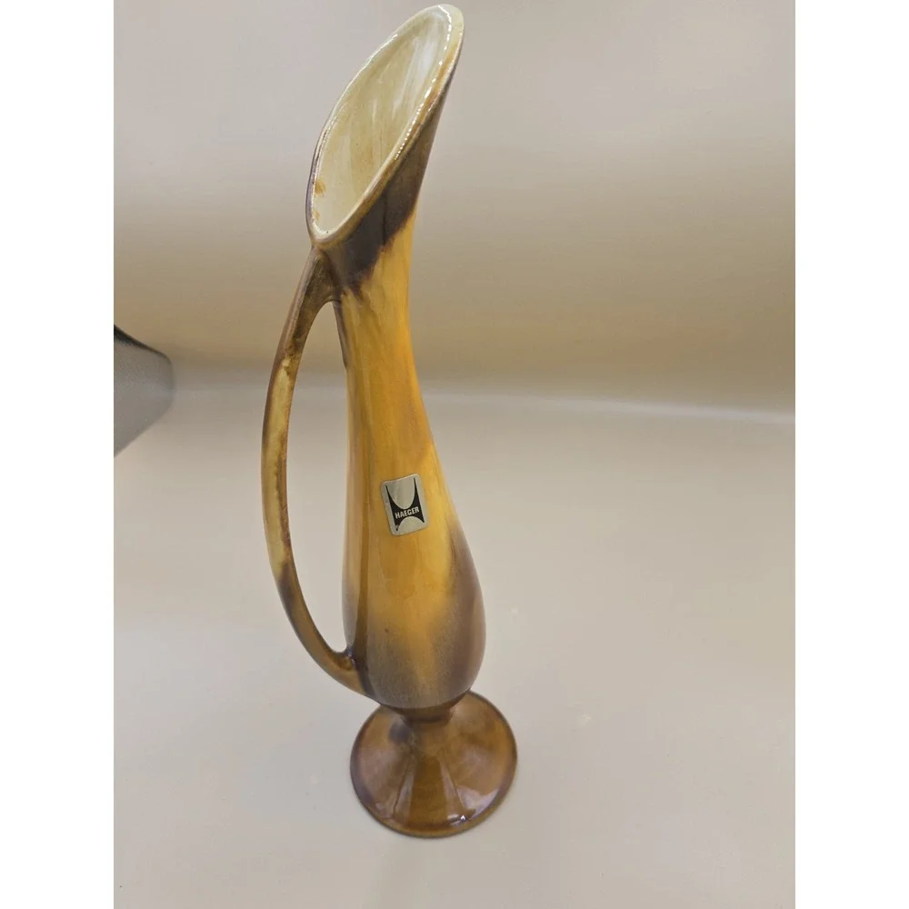 Vtg Haeger USA 4044 Yellow Brown Pitcher Style Vase 14
